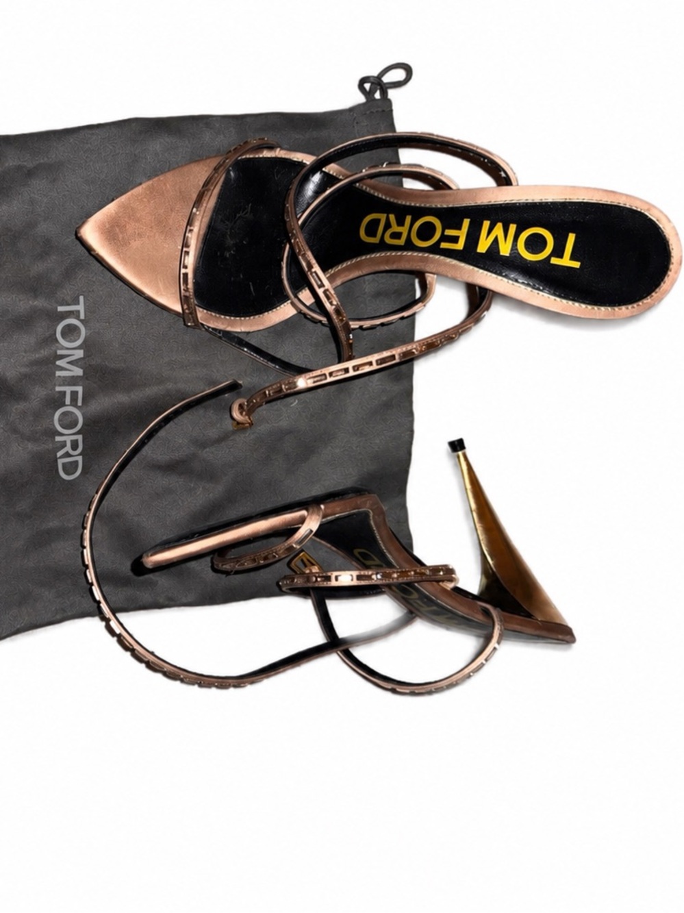 Tom Ford Metallic Rose Gold Pointed-Toe Ankle-Strap Heels